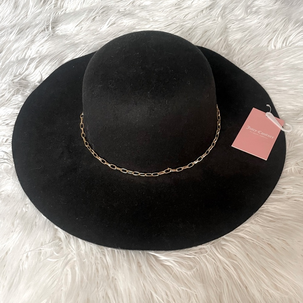 Juicy Couture| Black Wide Brim Hat Gold Link Chain